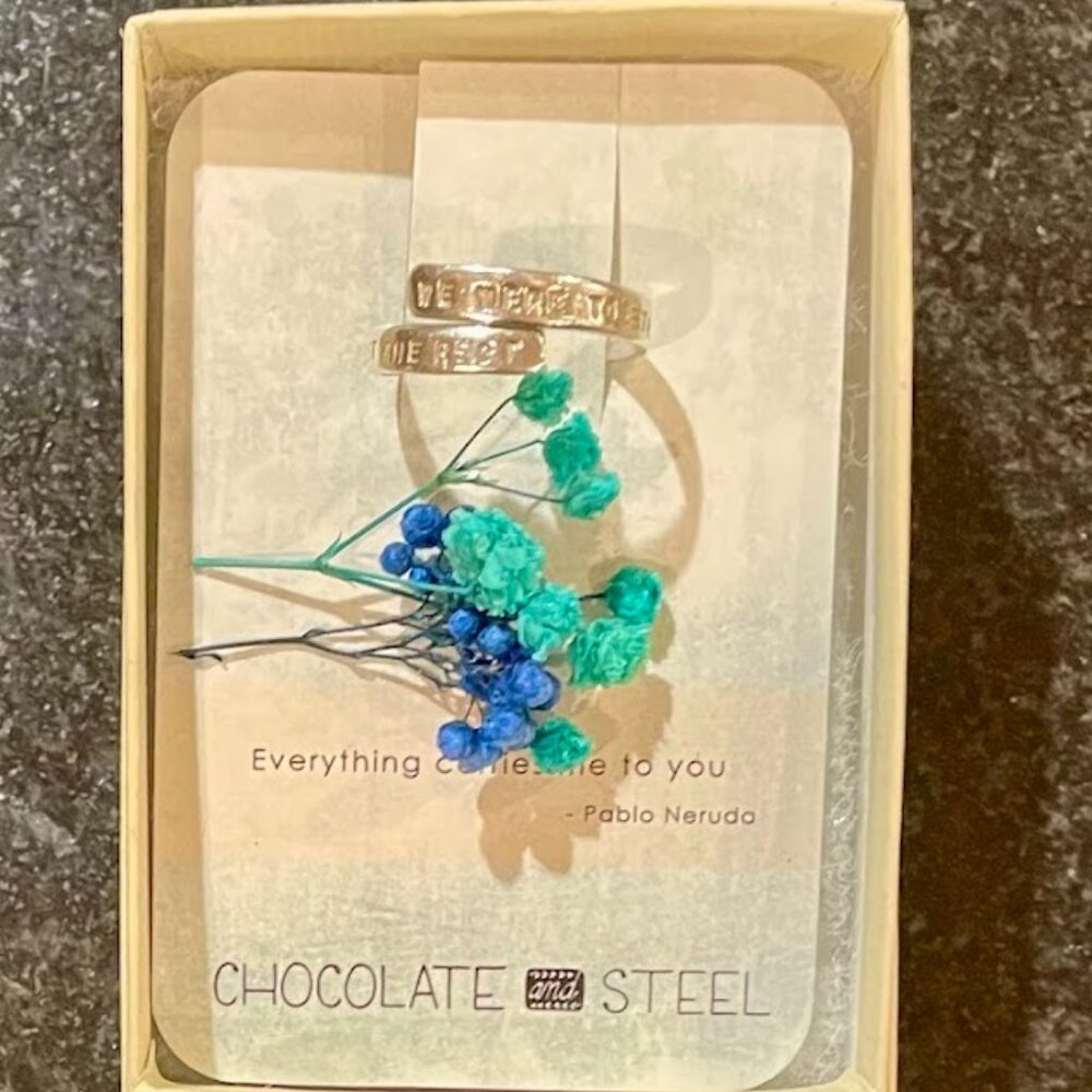 Sterling Silver Wrap Ring by Chocolate & Steel - Quote by Pablo Neruda